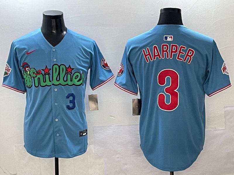 Men Philadelphia Phillies #3 Harper Light Blue three generations Joint Name 2025 Nike MLB Jersey style 2->philadelphia phillies->MLB Jersey
